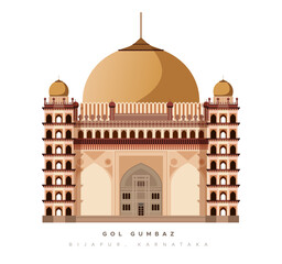 Gol Gumbaz - 17th Century Mausoleum in Bijapur as Stock Illustration - obrazy, fototapety, plakaty