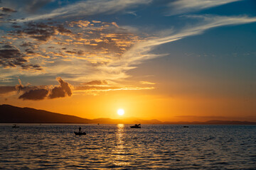 Naklejka premium Beautiful Colorful Sunset View in Fisherman Village, Izmir - Turkey