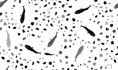 Abstract seamless pattern with whale symbols. Creative leopard backdrop. Illustration on transparent background