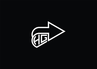 Minimal Awesome Trendy Arrow HG Logo Design Vector Template On Black Background