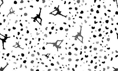 Abstract seamless pattern with female figure skating symbols. Creative leopard backdrop. Vector illustration on white background