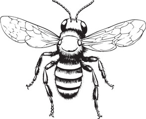 Illustration of a bee flying, seen from above.