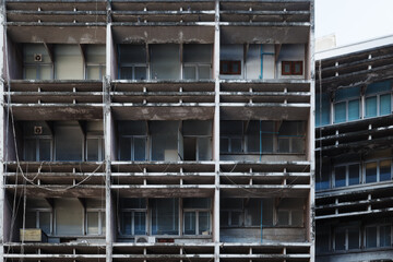 Urban Renewal: Scaffolding on an Aging Apartment Facade.