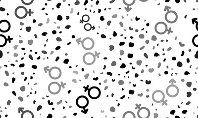 Abstract seamless pattern with gender symbols. Creative leopard backdrop. Illustration on transparent background