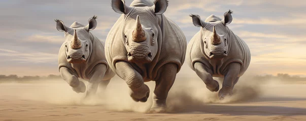 Tuinposter Running Rhinos © Annika