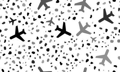 Abstract seamless pattern with plane symbols. Creative leopard backdrop. Illustration on transparent background