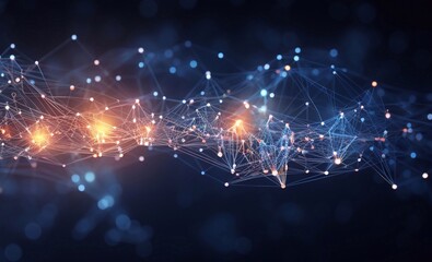Obraz premium Neural patterns network artificial intelligence on neon glow light background. Digital interface aesthetics different design, machine network neurons elements, fractals texture, waves, blockchain data