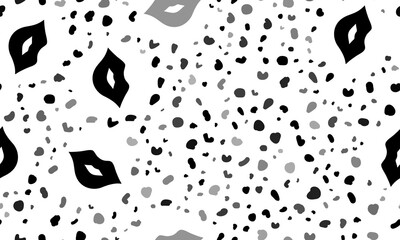 Abstract seamless pattern with lips symbols. Creative leopard backdrop. Illustration on transparent background