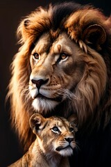 Fototapeta premium AI generated illustration of a pair of majestic African lions standing side by side