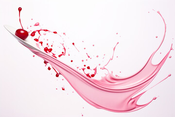 Abstract splash of pink yogurt and cherry.