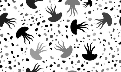 Naklejka premium Abstract seamless pattern with jellyfish symbols. Creative leopard backdrop. Vector illustration on white background