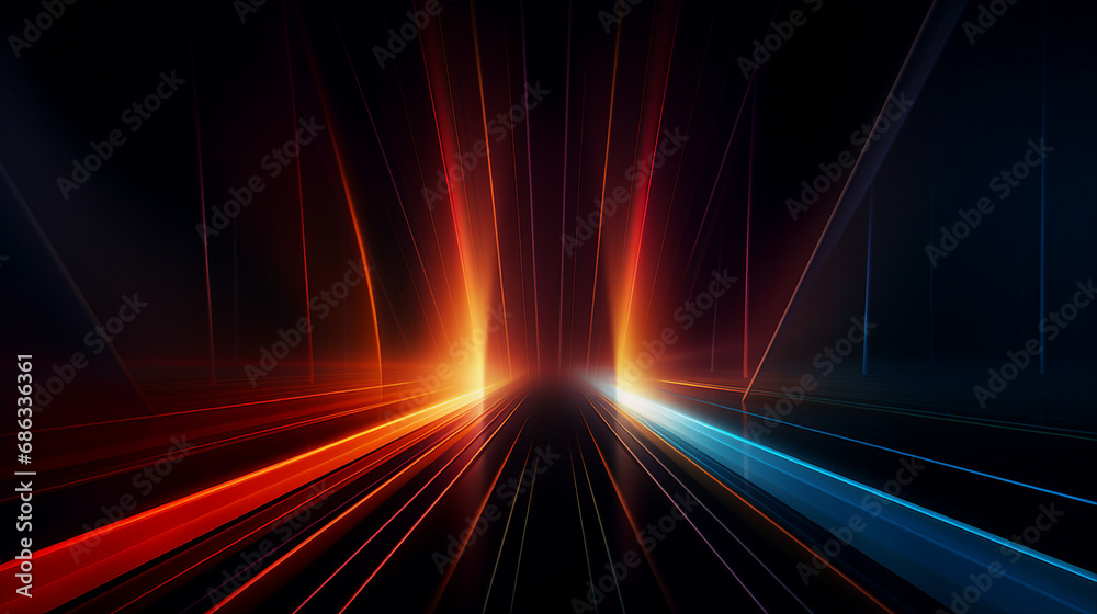 Poster luminous lines of light and color on a dark background