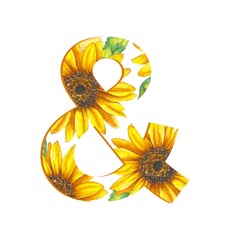 Floral alphabet set - letter and. Alphabet letters cut from a pattern with sunflowers. Wedding, birthday, children's party, any creative ideas.