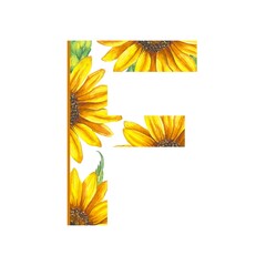 Floral alphabet set - letter A. Alphabet letters cut from a pattern with sunflowers. Wedding, birthday, children's party, any creative ideas.