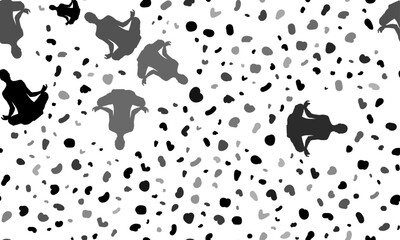 Abstract seamless pattern with yoga symbols. Creative leopard backdrop. Vector illustration on white background