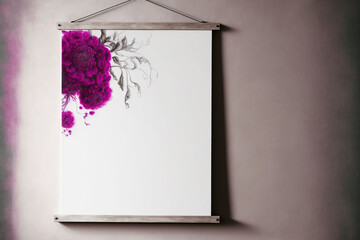 frame with vivid magenta flower hanging on wall