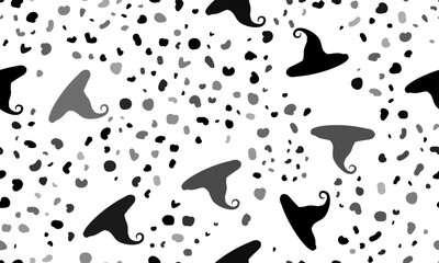 Abstract seamless pattern with witch hat symbols. Creative leopard backdrop. Vector illustration on white background