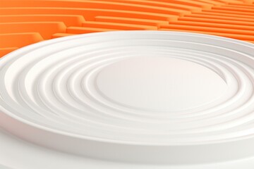 Obraz premium Embossed surface with orange trim on white background & a neon circle. 3D render. Generative AI