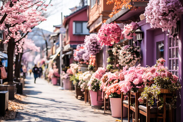 flowers in the street in the city