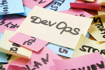 devops concept, software scrum agile board with paper task, agile software development methodologies