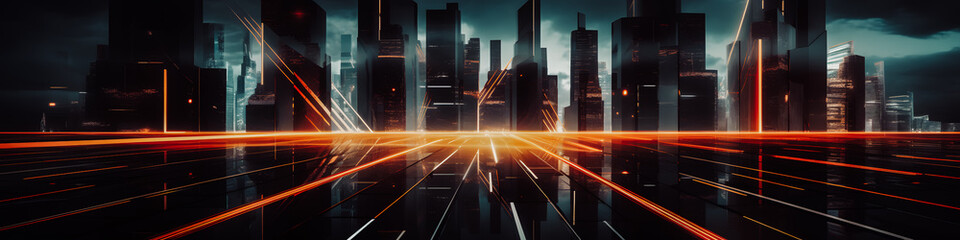 Paysage urbain avec buildings, vue de nuit © Concept Photo Studio