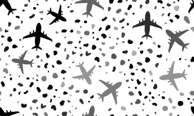 Abstract seamless pattern with airplane symbols. Creative leopard backdrop. Illustration on transparent background
