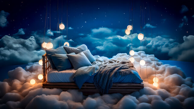 Lit confortable dans les nuages