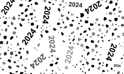 Abstract seamless pattern with 2024 year symbols. Creative leopard backdrop. Illustration on transparent background