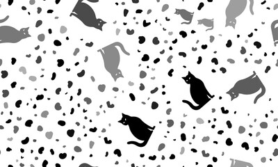 Abstract seamless pattern with cat icons. Creative leopard backdrop. Vector illustration on white background