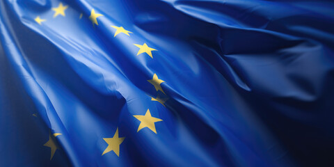 European Union flag ripples in breeze. Concept of unity and cooperation. - obrazy, fototapety, plakaty