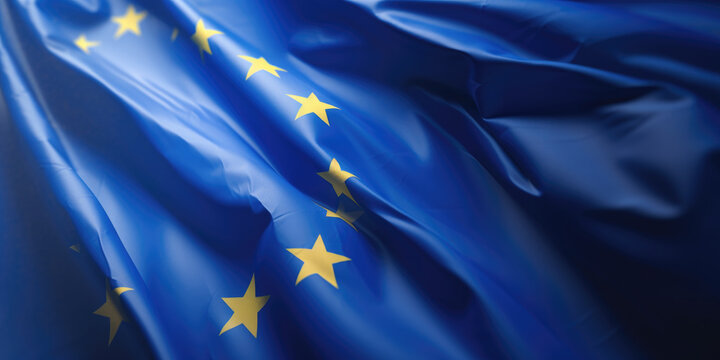 European Union flag ripples in breeze. Concept of unity and cooperation.
