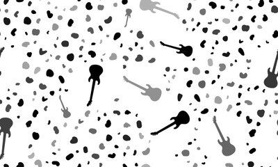 Abstract seamless pattern with guitar symbols. Creative leopard backdrop. Vector illustration on white background