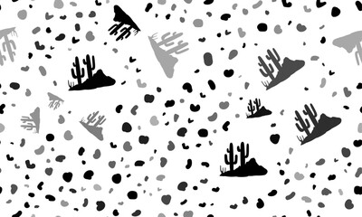 Abstract seamless pattern with wild cactus symbols. Creative leopard backdrop. Vector illustration on white background