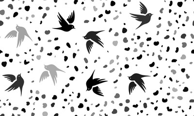 Abstract seamless pattern with bird symbols. Creative leopard backdrop. Illustration on transparent background