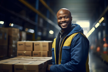 warehouse worker portrait, Male worker, Young supervisor, Happy male factory manager, Worker In Warehouse.