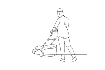 Garden machine cleaning. Mutual cooperation and team work minimalist concept. 
Black and white vector illustration, vector, team work