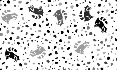 Abstract seamless pattern with raccoon symbols. Creative leopard backdrop. Vector illustration on white background