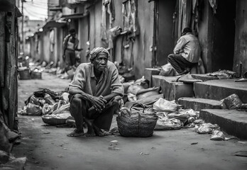 Fototapeta premium In the quiet corners of an urban landscape, capture the essence of resilience amid adversity.AI generated