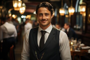 portrait of smiling waiters at the restaurant
