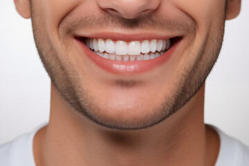 Fototapeta premium Young man with a beautiful smile on a white background.