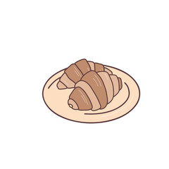 Croissants on the plate. Colored flat vector illustration of sweet dessert in cartoon style.