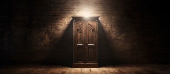 Unoccupied wooden confessional in the sunlight of the aged church - obrazy, fototapety, plakaty