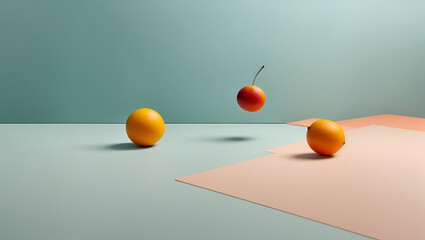 Minimal abstract background with fruits. Product placement, fashion or design concept. Copy space. 