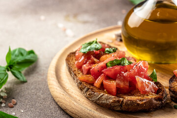 bruschetta with tomato. superfood concept. Healthy, clean eating. Vegan or gluten free diet