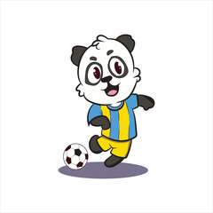The happy panda is playing the football in the day of illustration