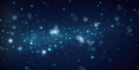 Obraz na płótnie Canvas Dark blue bokeh background with sparkling star dust particles in motion, contemporary glitter opulent golden sparkles. Blurred, defocused, abstract background for Christmas.