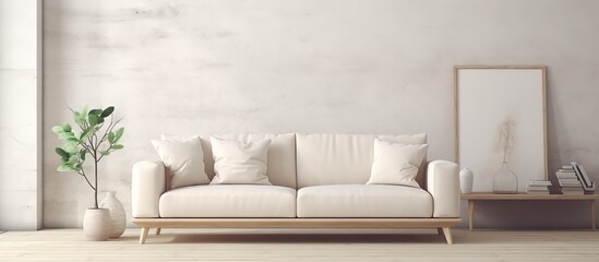 illustration of a minimalistic Scandinavian living room with a white sofa