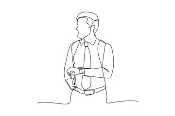 Exwcutive man waiting for go to office. Daily activity minimalist concept. 
Vector, single continuous line.