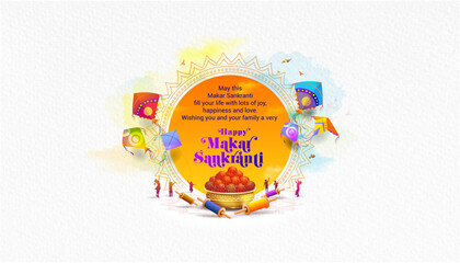 Poster of Makar Sankranti festival. Indian hindu traditional festival of kites flying.