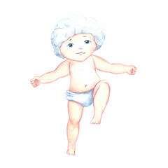 A newborn baby, a small child. Watercolor illustration, hand-drawn. Conceptual design for packaging children's goods. Days of postcards, prints and labels. For flyers, banners, posters.